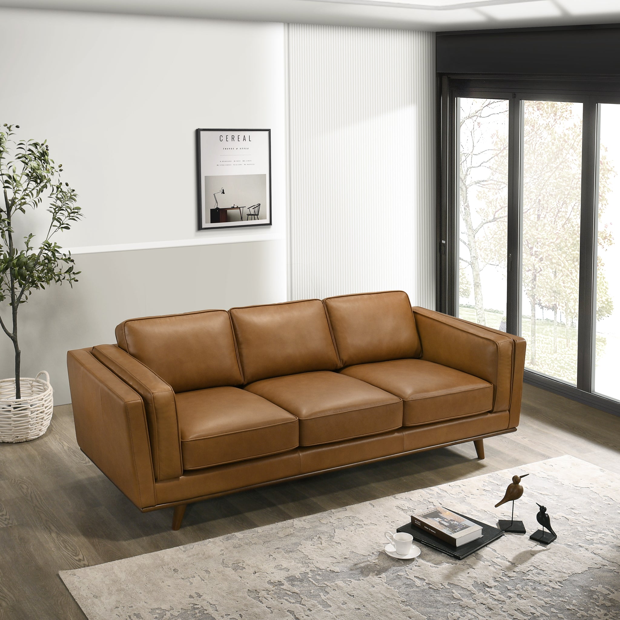 Ferre Modern Genuine Tan Leather Sofa - MidinMod