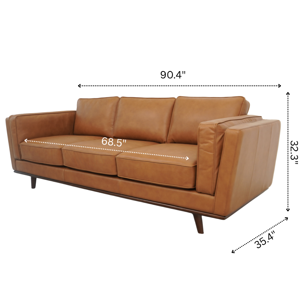 Ferre Mid-Century Modern Genuine Tan Leather Sofa - MidinMod