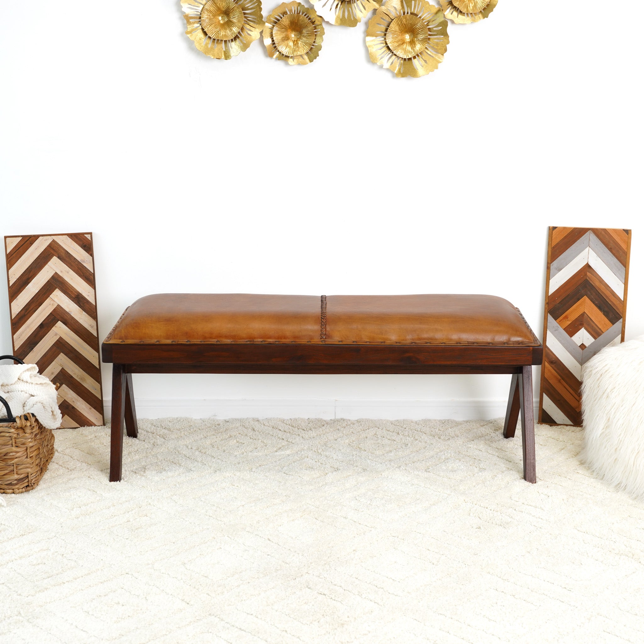 Finley Mindi Leather Bench - MidinMod