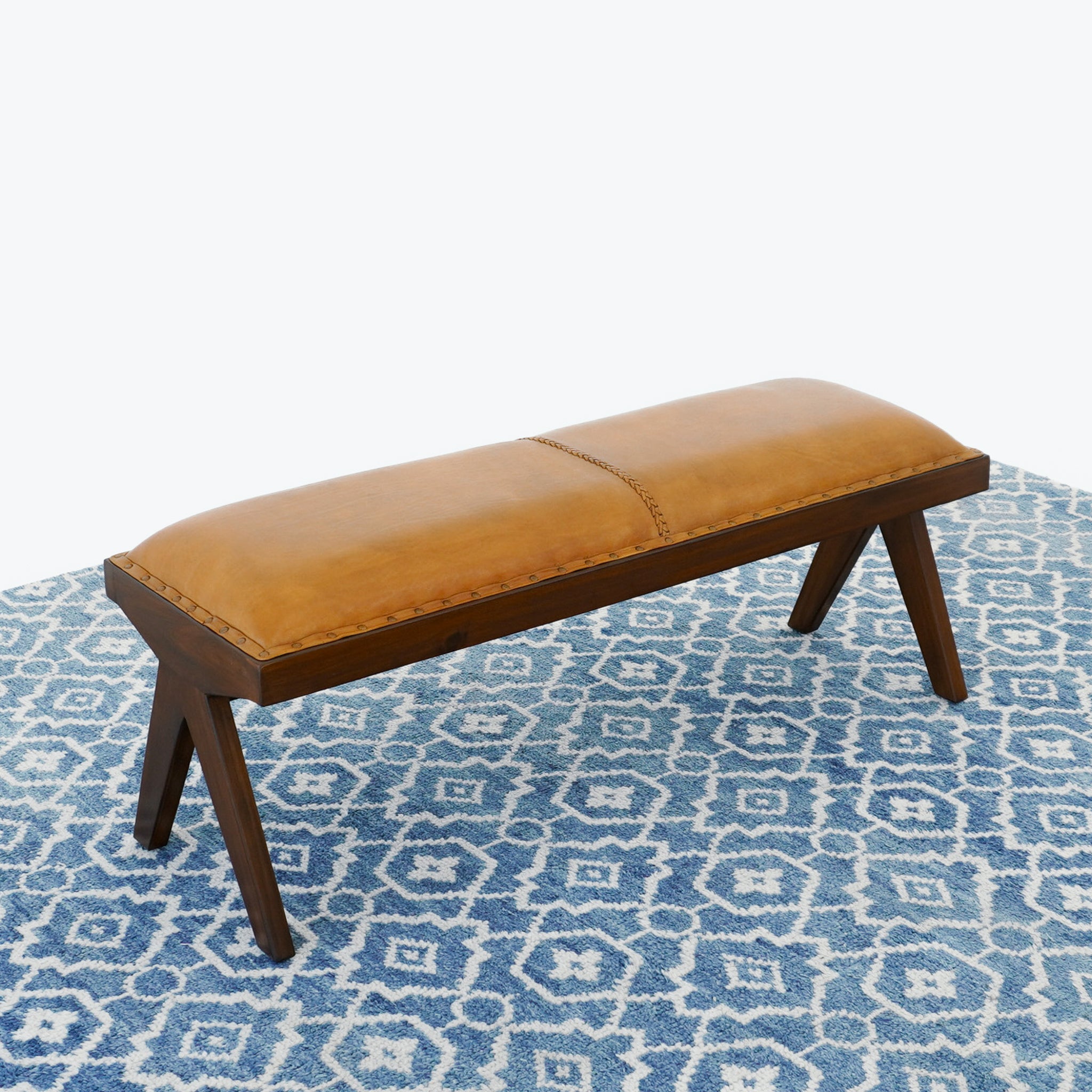 Finley Mid-Century Modern Mindi Wood & Genuine Leather Bench | Hand-Crafted Seating | MidinMod