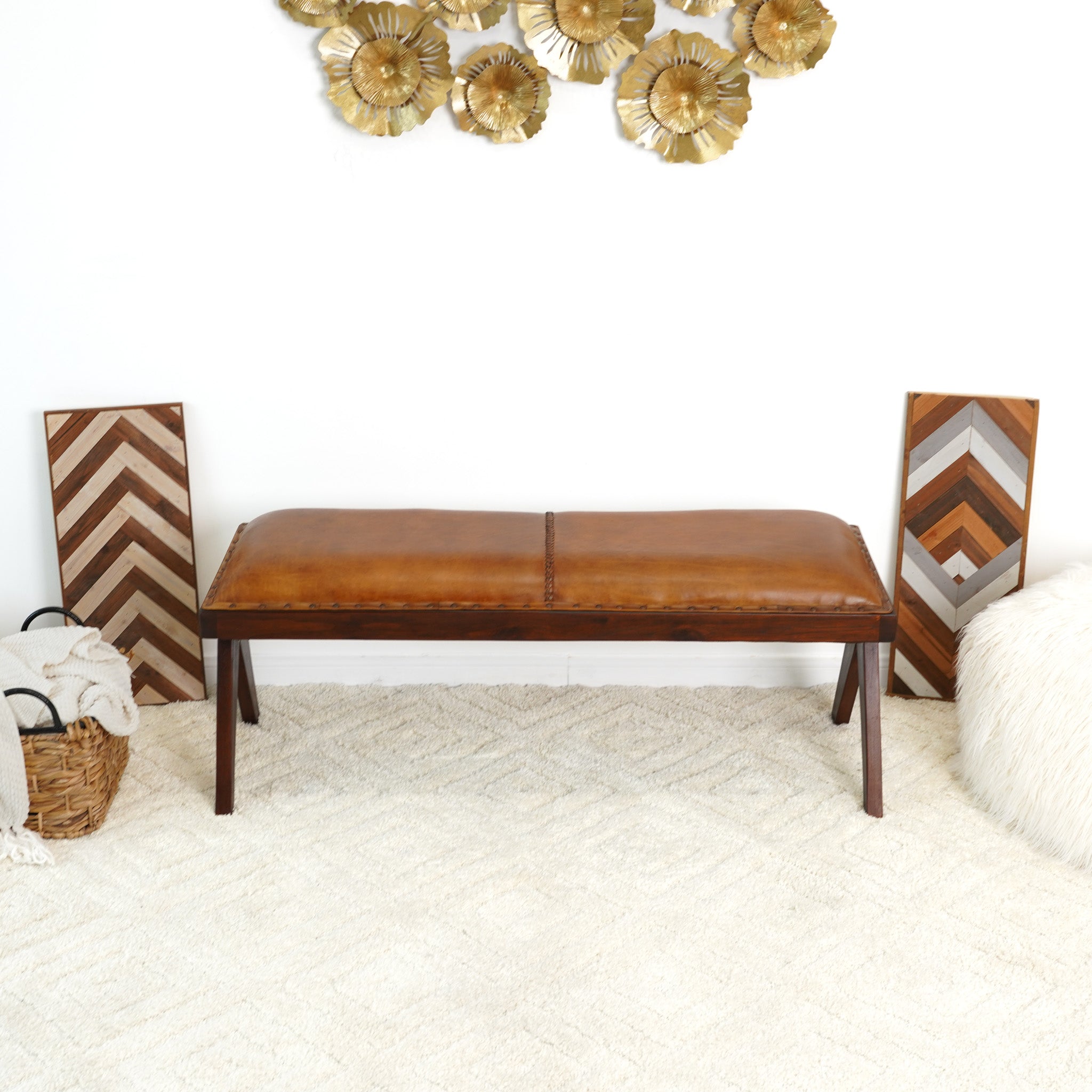 Finley Mindi Leather Bench - MidinMod