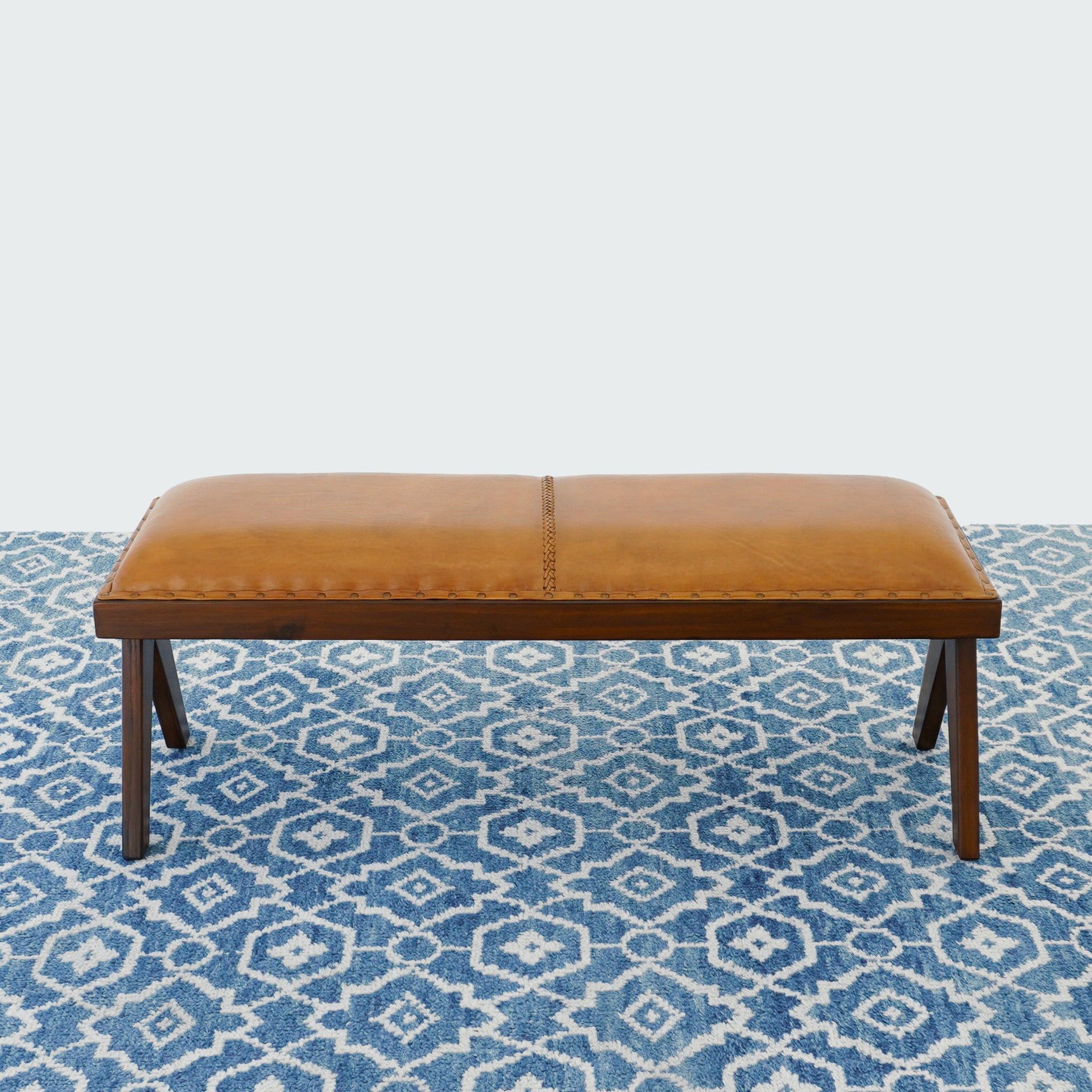 Finley Mid-Century Modern Genuine Leather Bench | Hand-Crafted