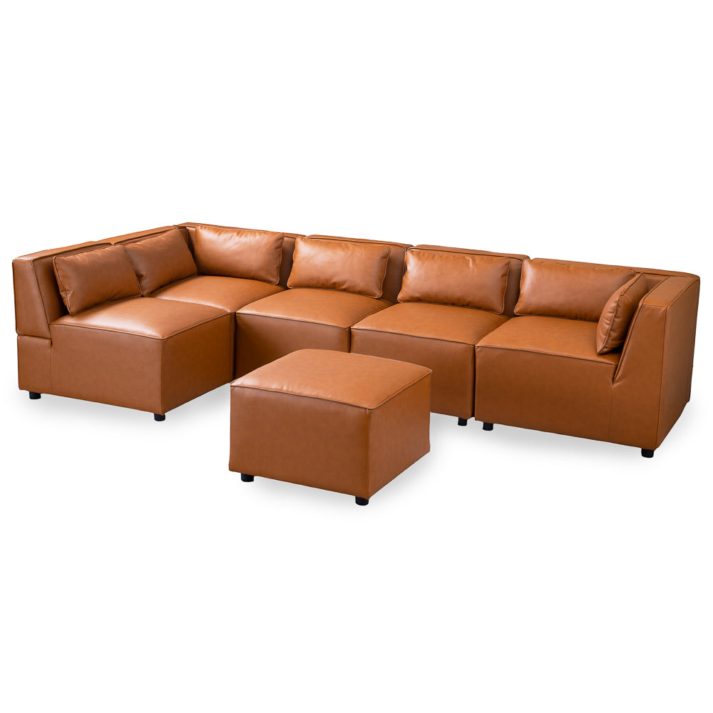 Floyd Cognac Vegan Leather Modular Sofa - MidinMod