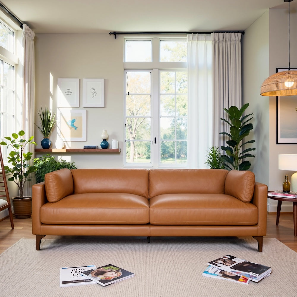 Georgia Mid-Century Modern Leather 3-Seater Sofa - MidinMod