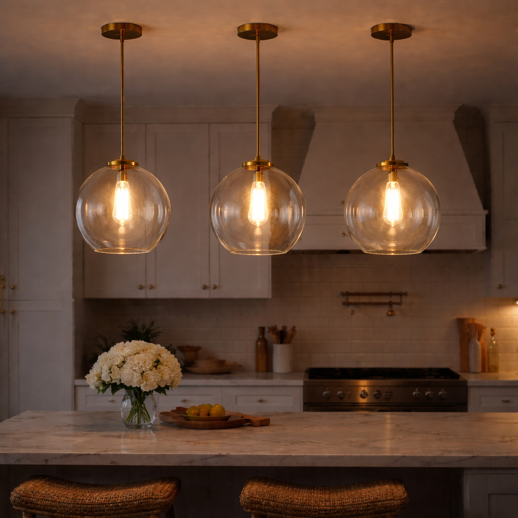 Gleam Single Light Pendant Lamp | Clear Globe Glass & Satin Brass | MidinMod