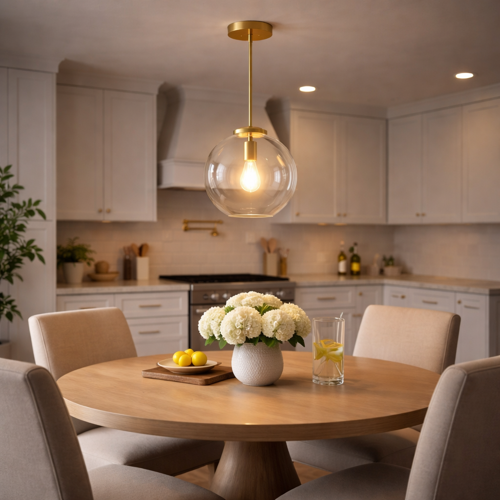 Gleam Single Light Pendant Lamp | Clear Globe Glass & Satin Brass | MidinMod