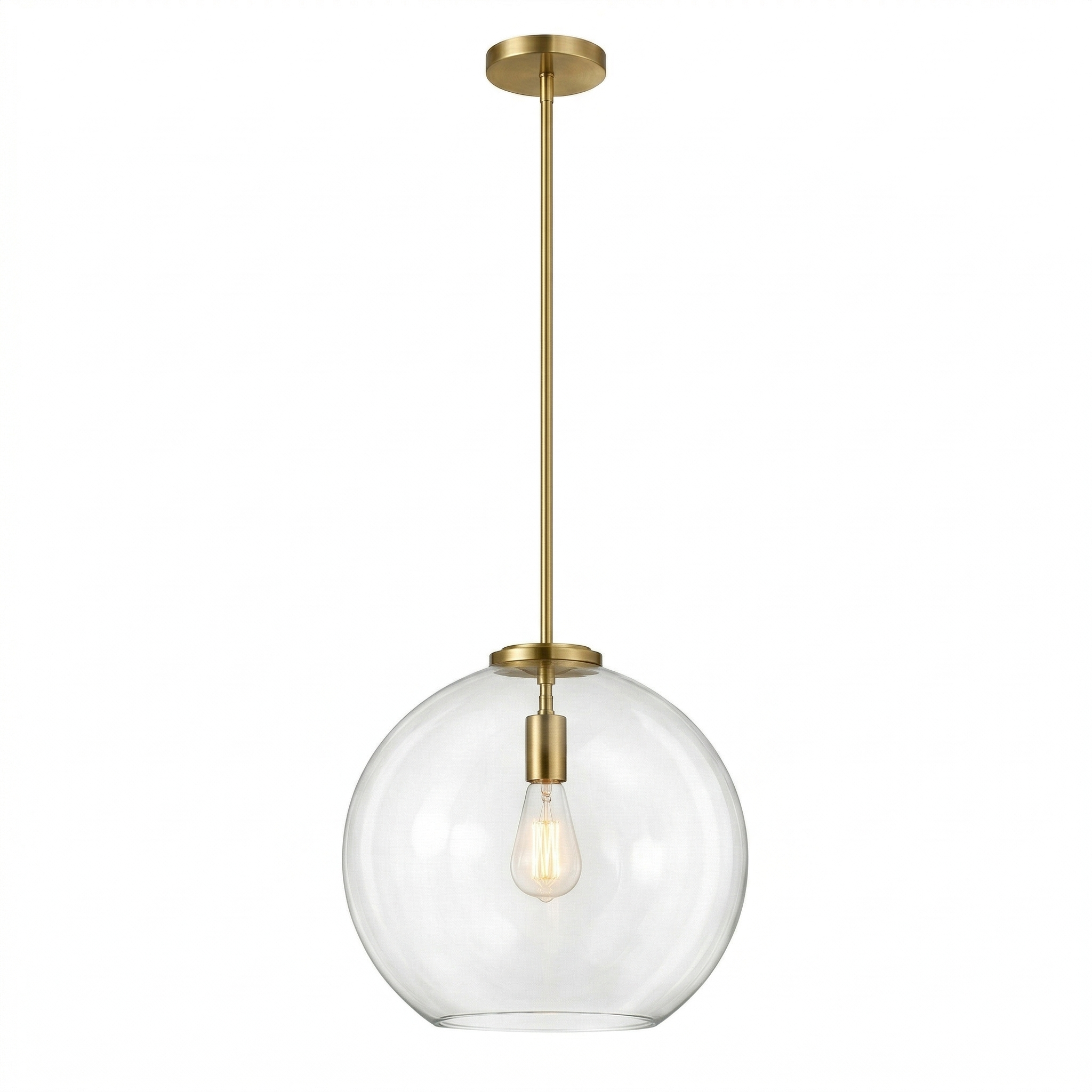 Gleam Single Light Pendant Lamp | Clear Globe Glass & Satin Brass | MidinMod