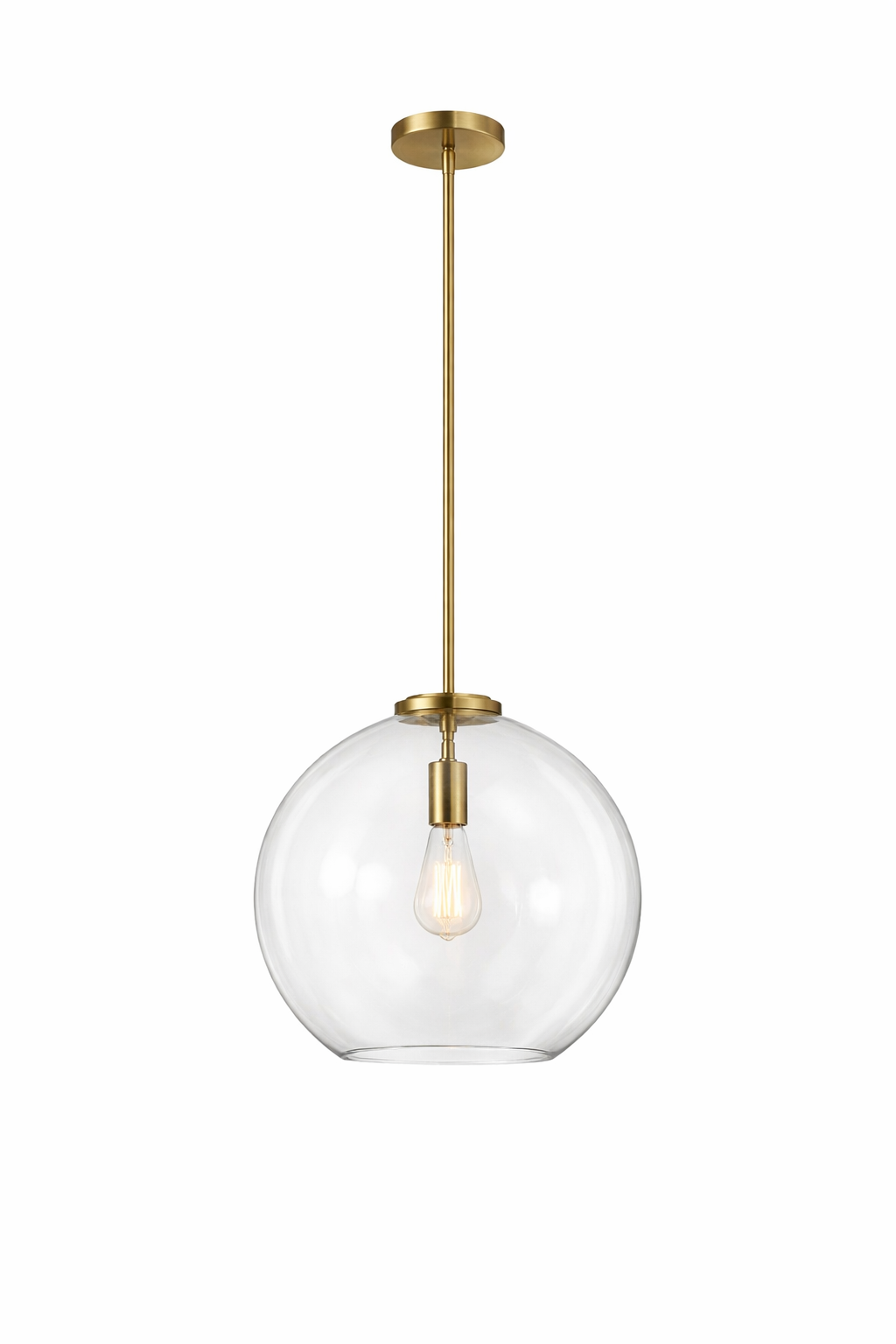Gleam Single Light Pendant Lamp | Clear Globe Glass & Satin Brass | MidinMod