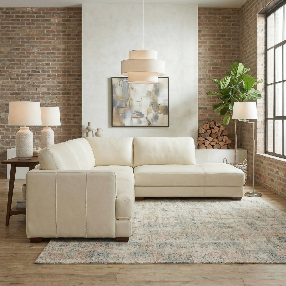 Glendale Modern Cream Top-Grain Leather Sectional Sofa | MidinMod