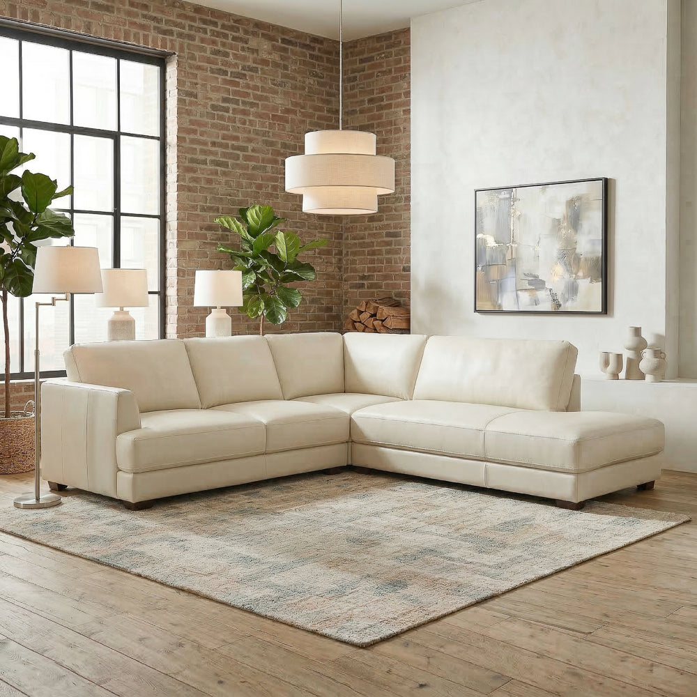Glendale Modern Cream Top-Grain Leather Sectional Sofa | MidinMod