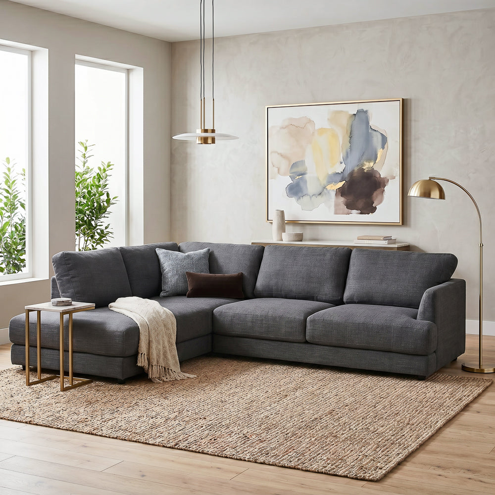 Glendale Grey Fabric L-Shaped Sectional Sofa & Chaise | MidinMod