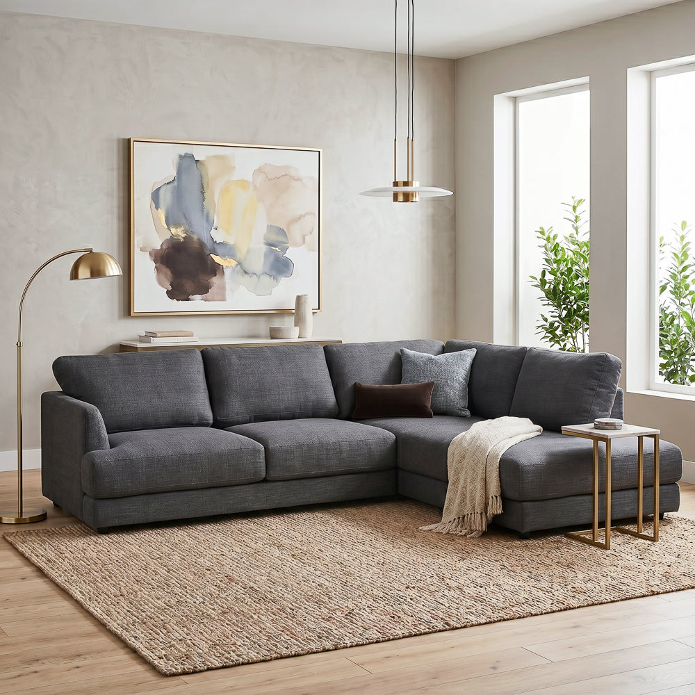 Glendale Grey Fabric L-Shaped Sectional Sofa & Chaise | MidinMod