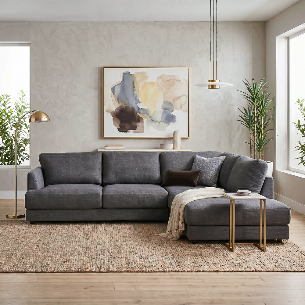 Glendale Grey Fabric L-Shaped Sectional Sofa & Chaise | MidinMod