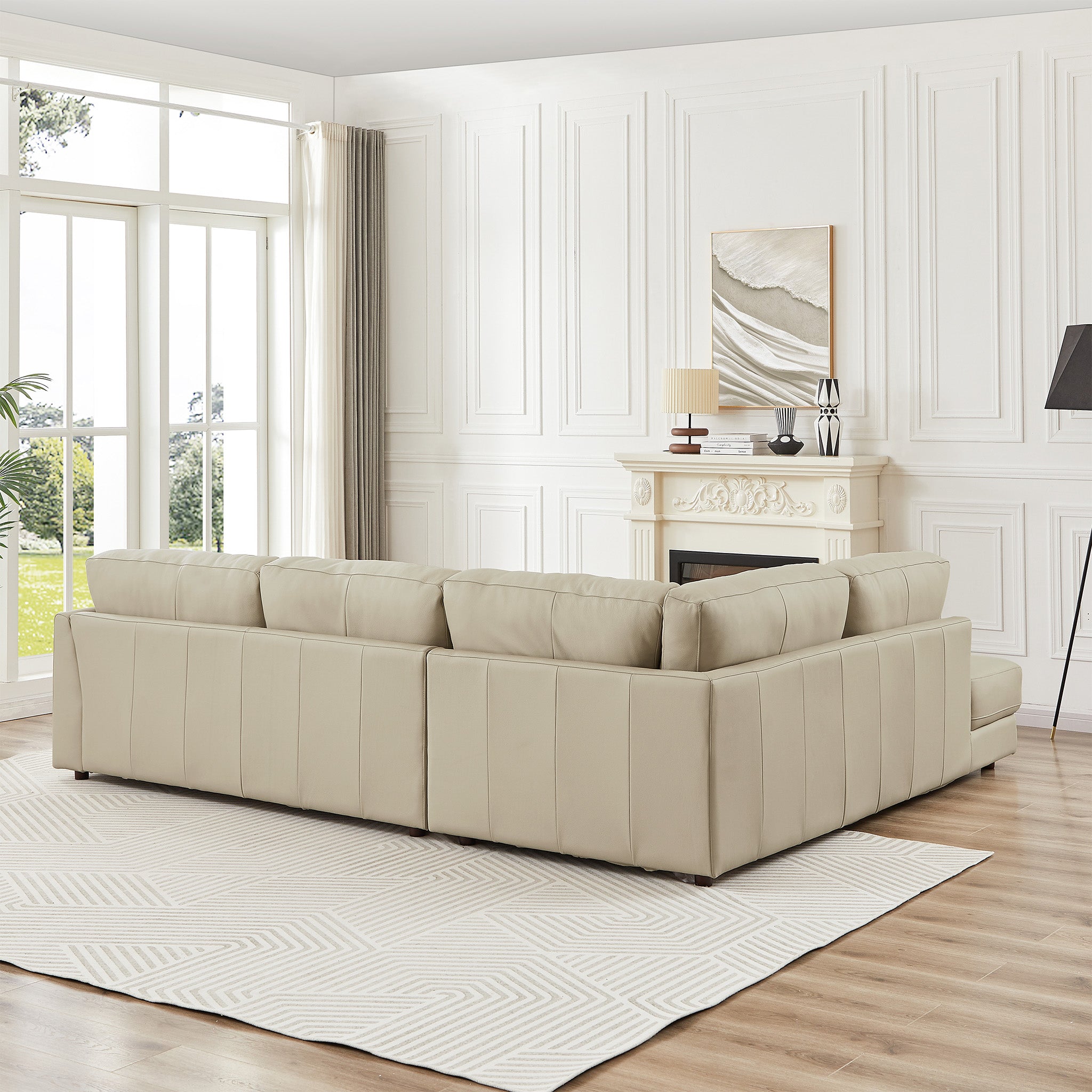 Glendale Cream Real Leather Left-Facing Sectional | MidinMod