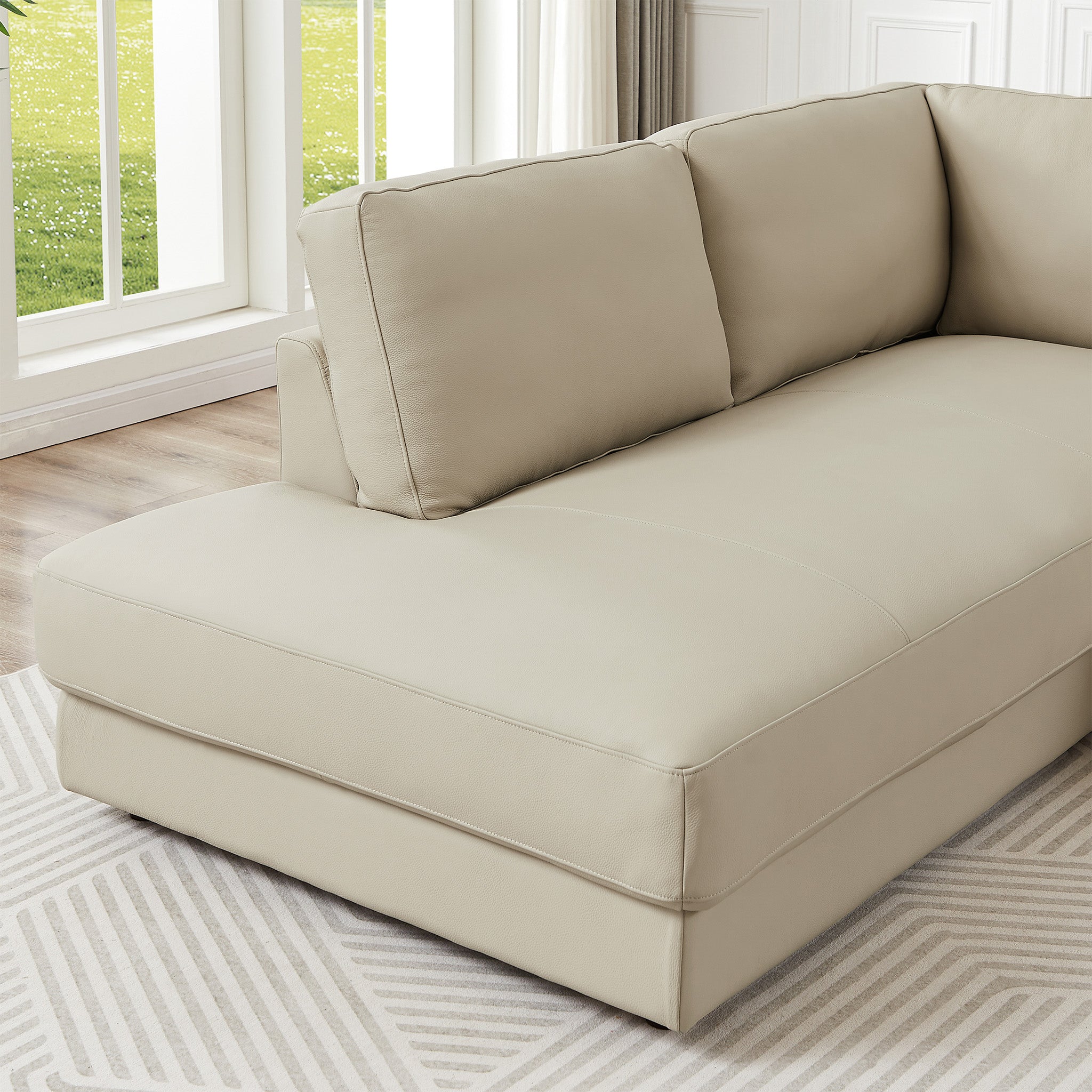 Glendale Cream Real Leather Left-Facing Sectional | MidinMod