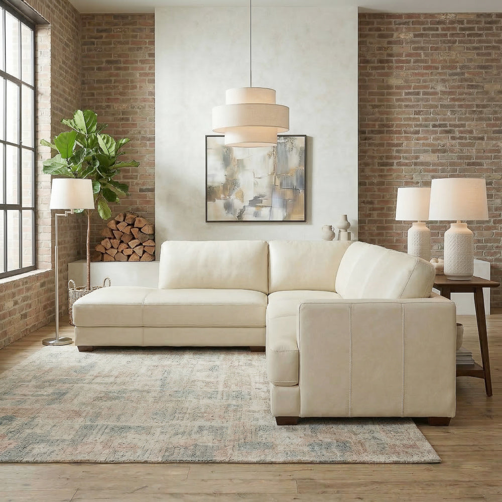 Glendale Modern Cream Top-Grain Leather Sectional Sofa | MidinMod