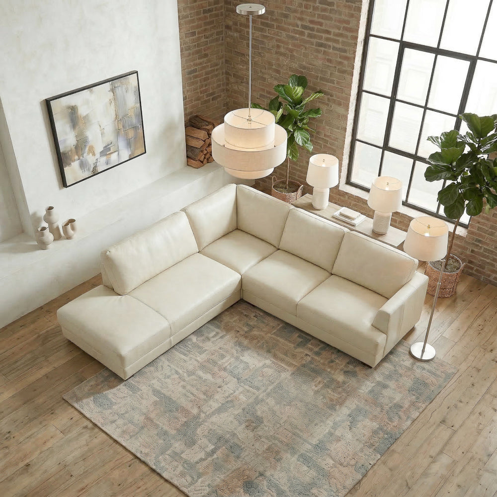 Glendale Modern Cream Top-Grain Leather Sectional Sofa | MidinMod