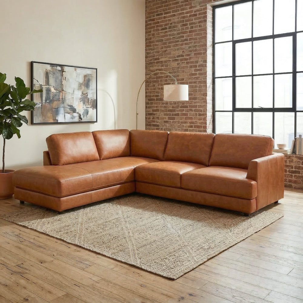 Glendale Modern Tan Top-Grain Leather Sectional Sofa | MidinMod
