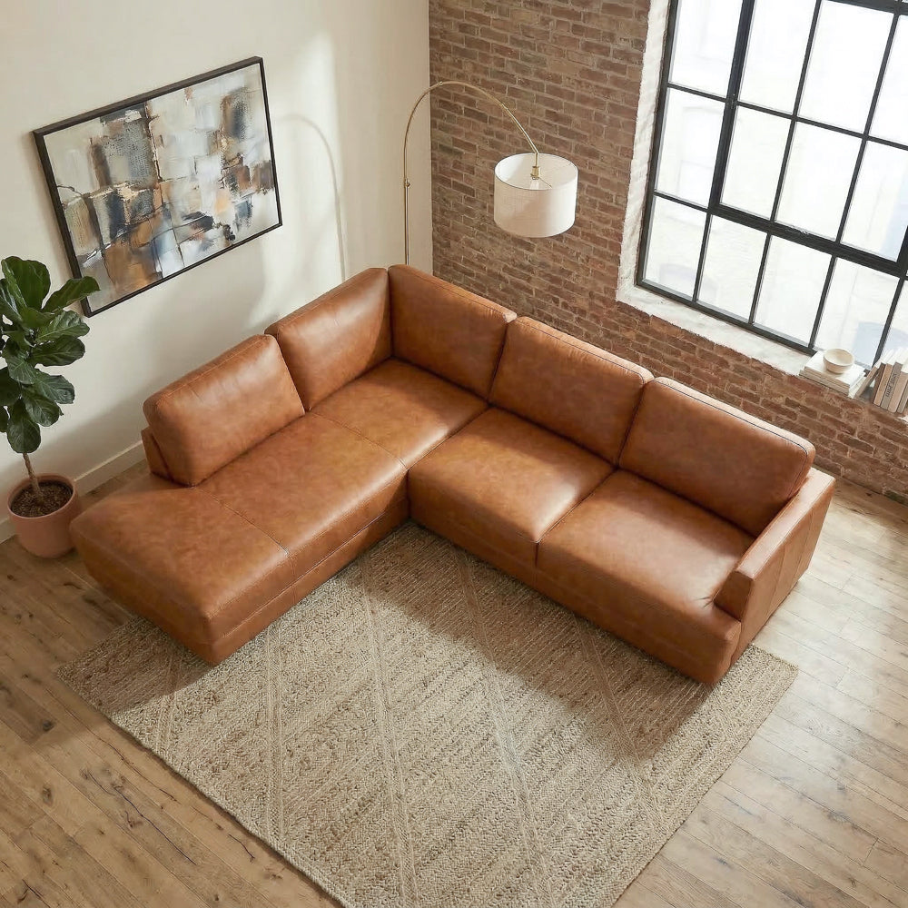 Glendale Modern Tan Top-Grain Leather Sectional Sofa | MidinMod