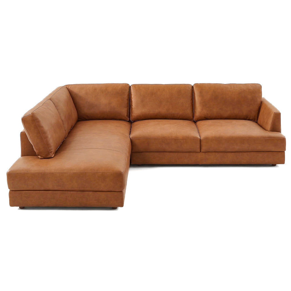 Glendale Modern Tan Top-Grain Leather Sectional Sofa | MidinMod