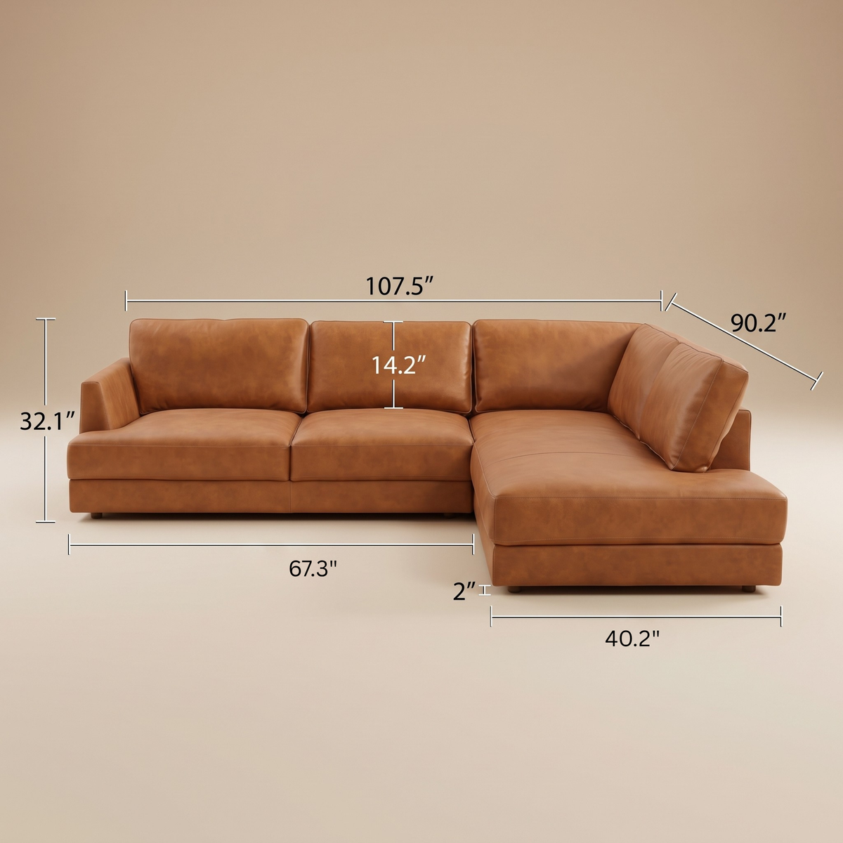 Glendale Tan Real Leather Right-Facing Sectional