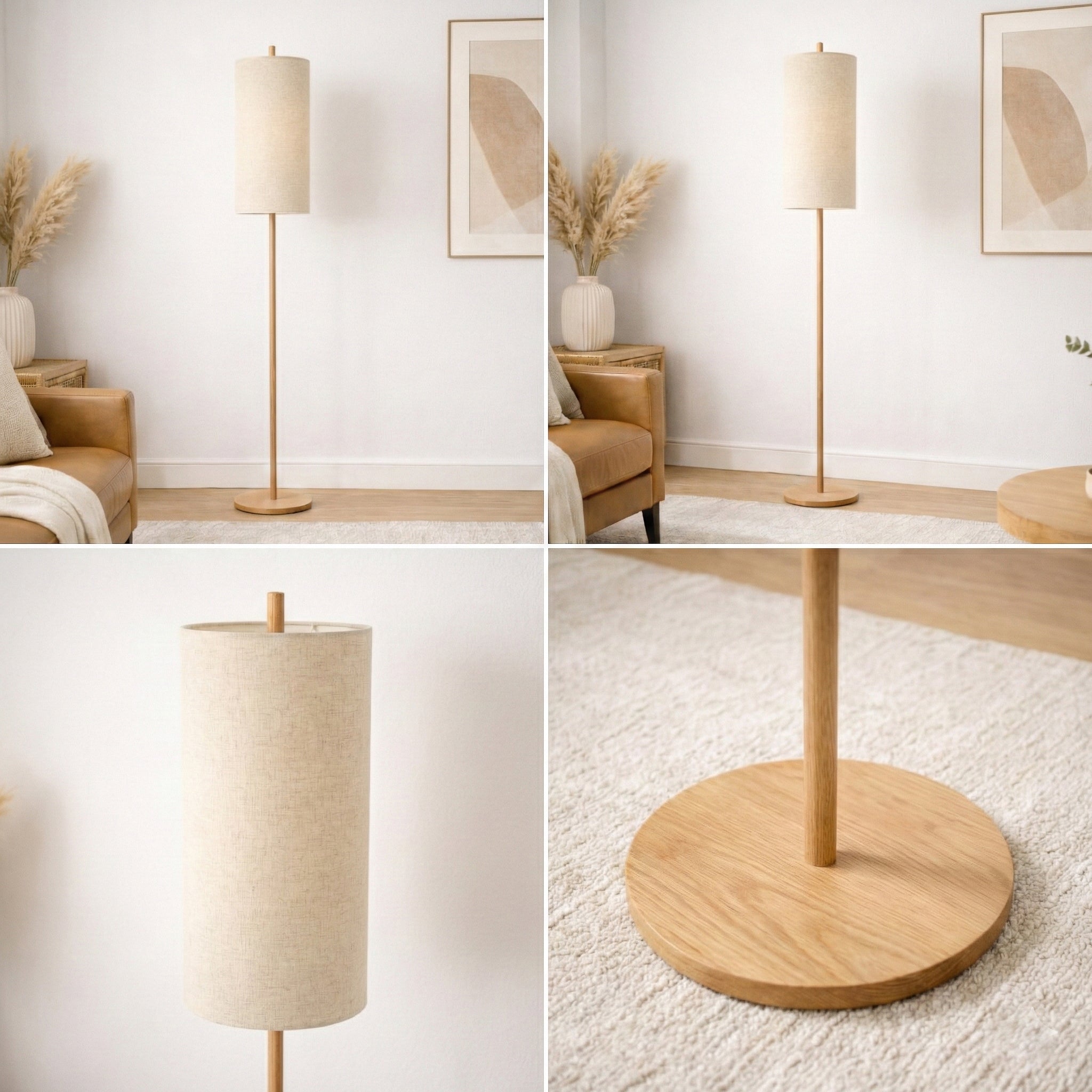 Glimmer Oak and Natural Floor Lamp with Woven Paper Rattan Shade | MidinMod
