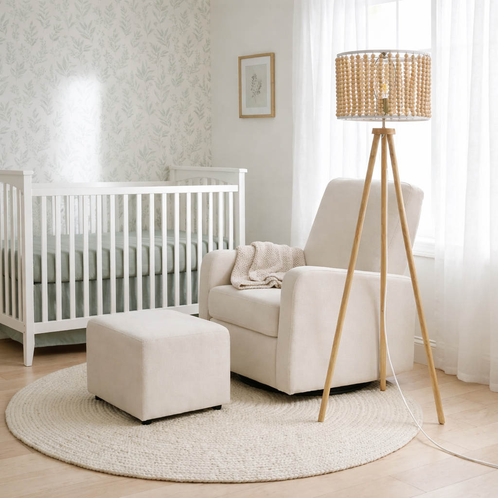 Halo Beaded Three-Legged Natural Wood Floor Lamp with Tripod Base | MidinMod