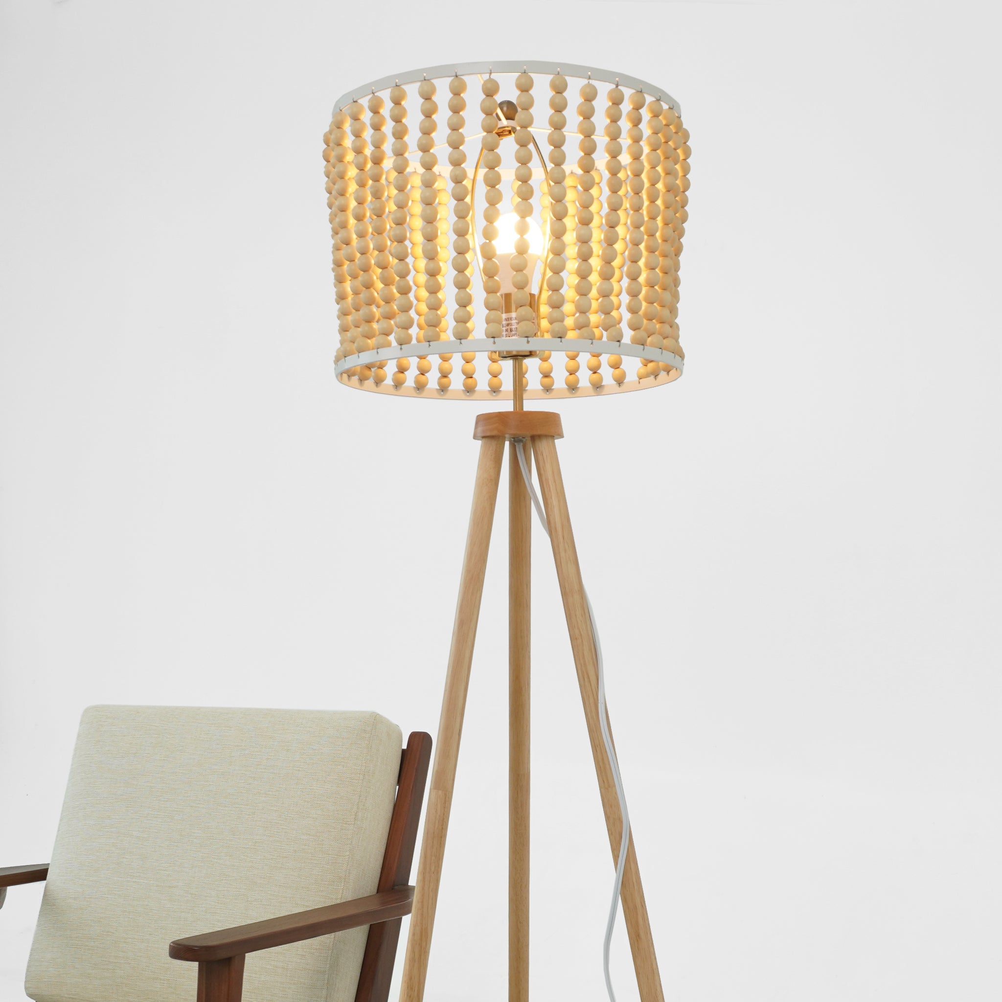 Halo Beaded Three Legged Floor Lamp - Natural