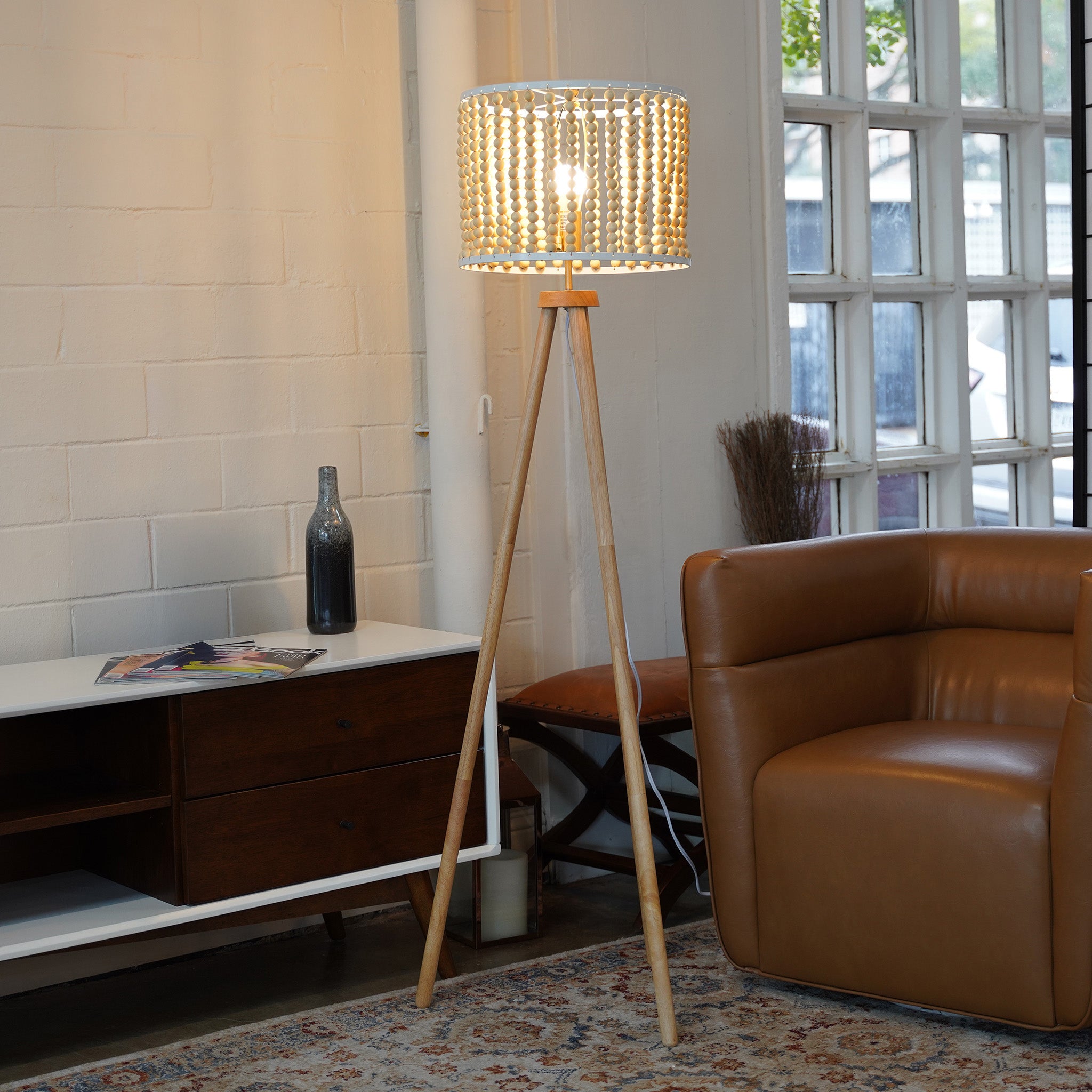 Halo Beaded Three Legged Floor Lamp - Natural
