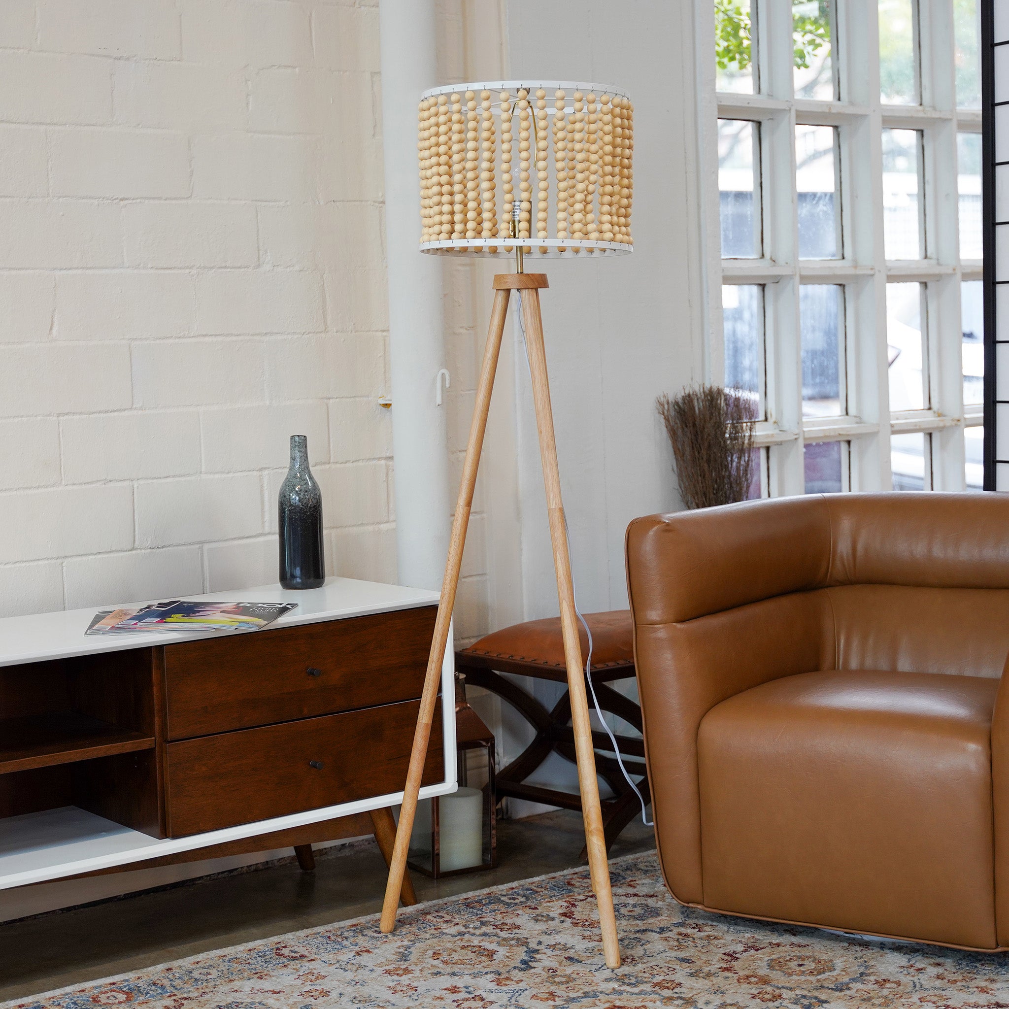 Halo Beaded Three Legged Floor Lamp - Natural