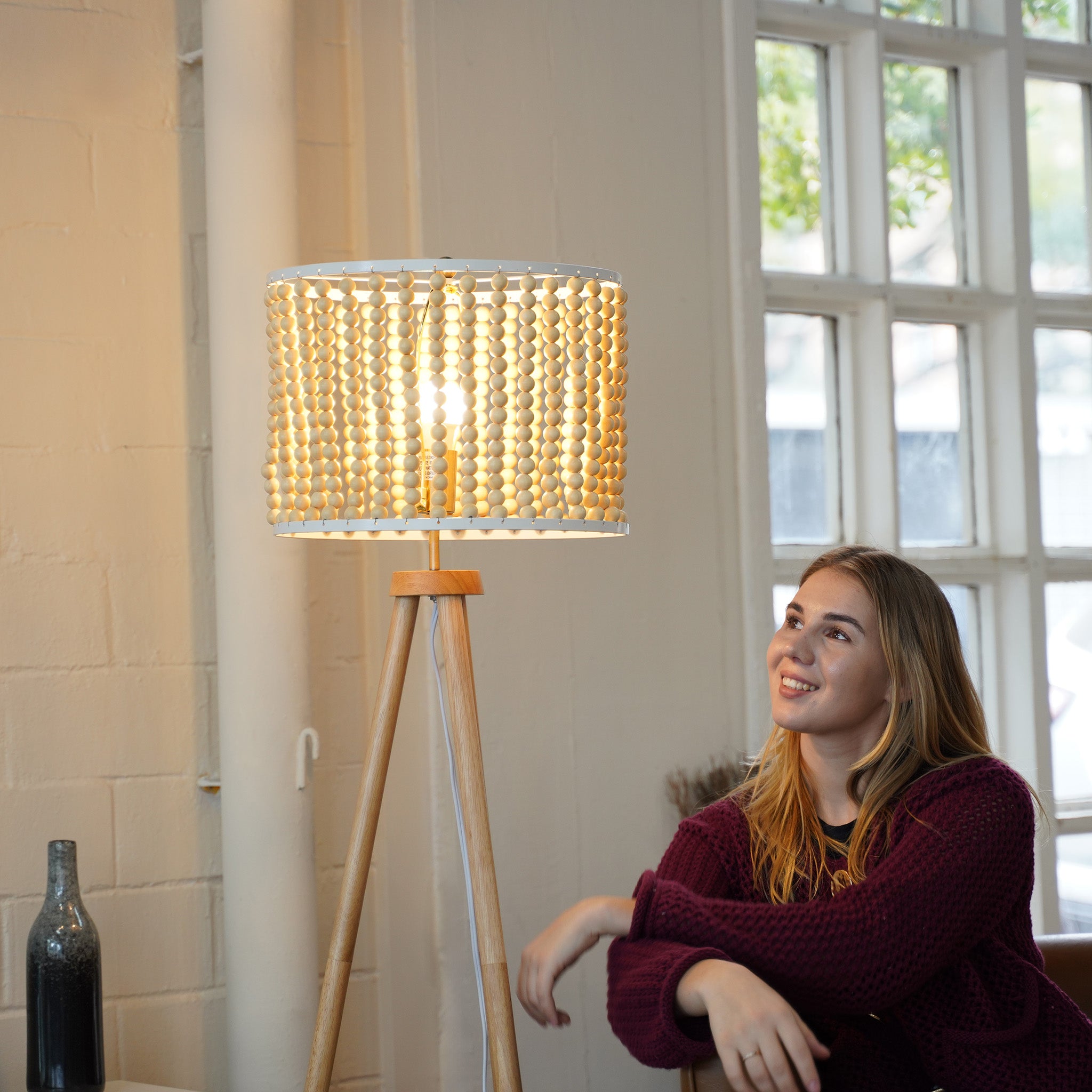 Halo Beaded Three Legged Floor Lamp - Natural