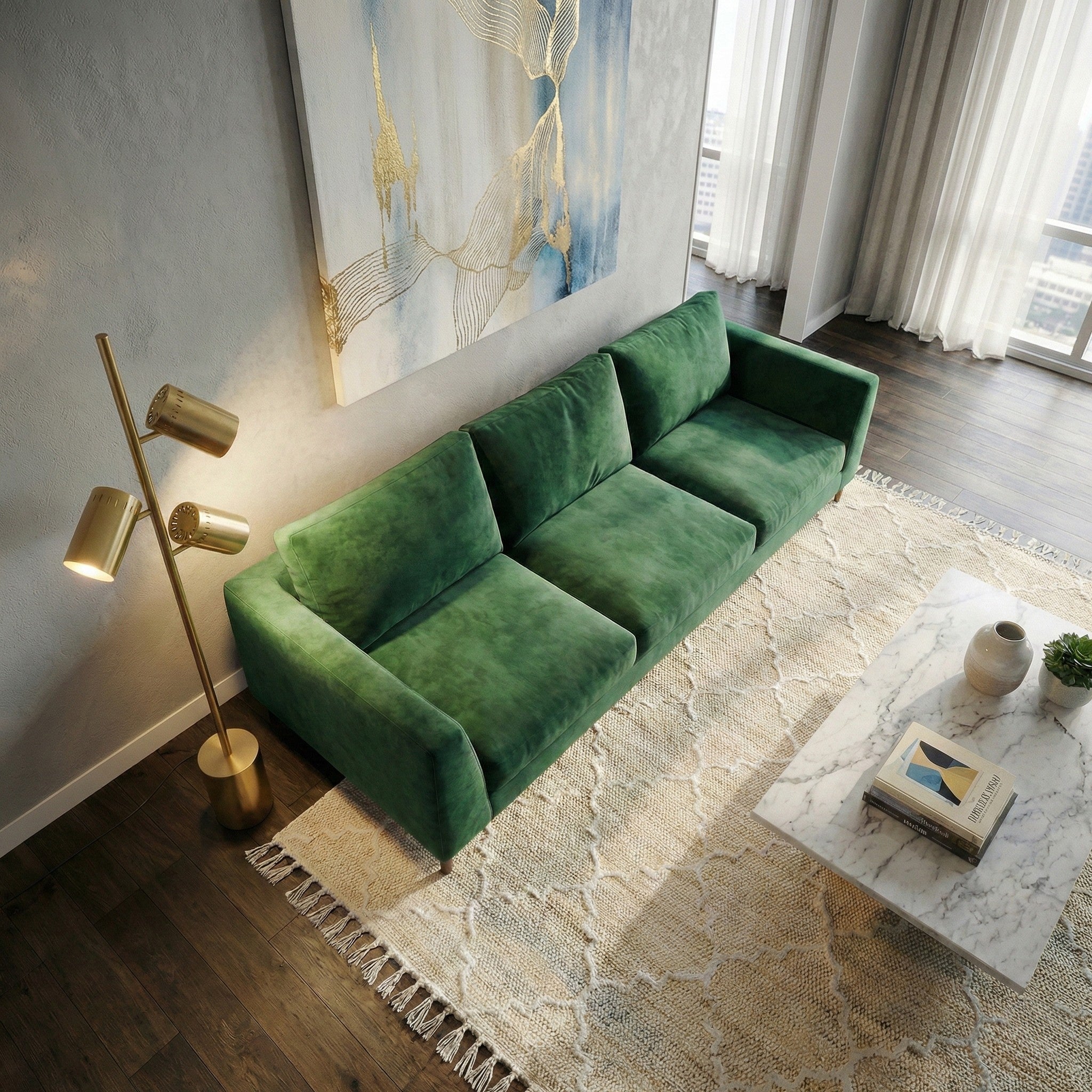 Harmony Brassed Gold Floor Lamp with Triple Spots and Rotary Switch | MidinMod