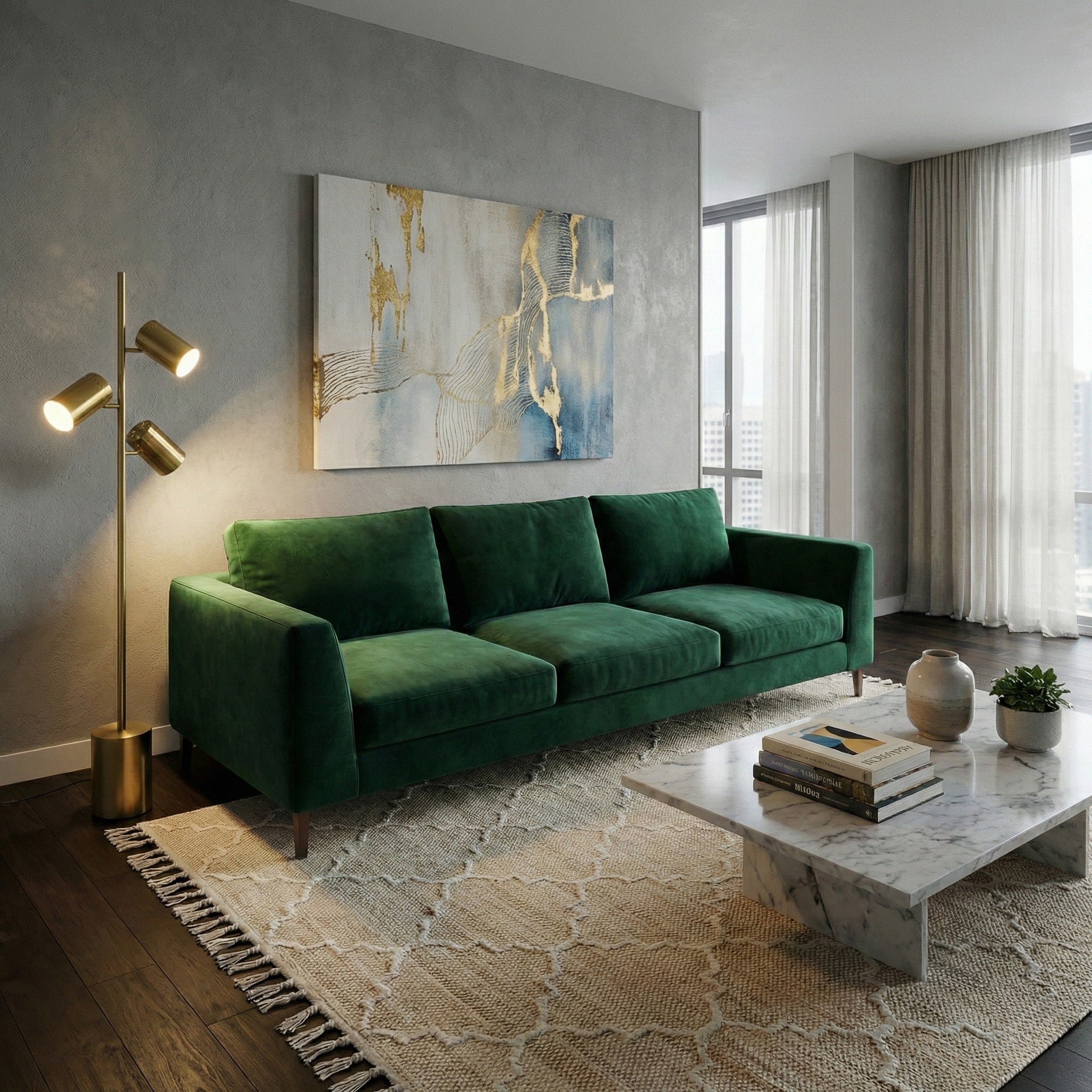 Harmony Brassed Gold Floor Lamp with Triple Spots and Rotary Switch | MidinMod