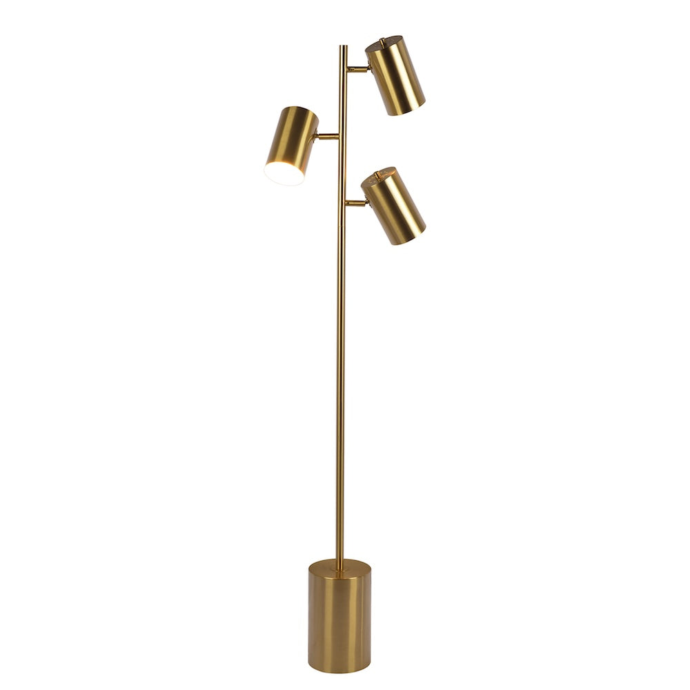 Harmony Brassed Gold Floor Lamp with Rotary Switch Triple Spots Metal Block Base