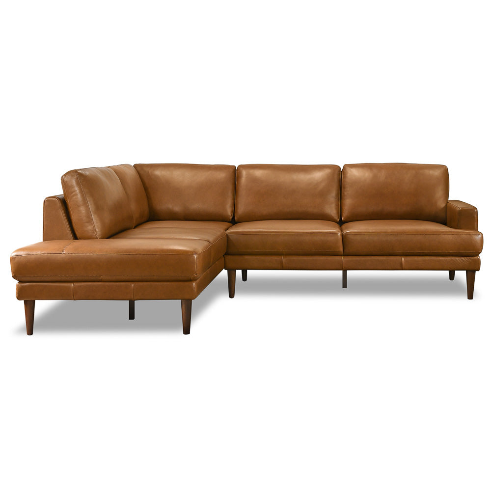 Harmony Tan Leather Sectional Sofa Left Facing Chaise - MidinMod