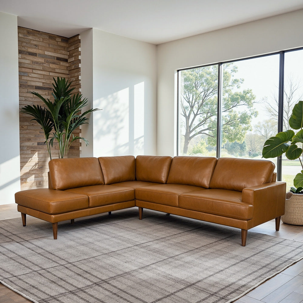 Harmony Tan Leather Sectional Sofa Left Facing Chaise - MidinMod