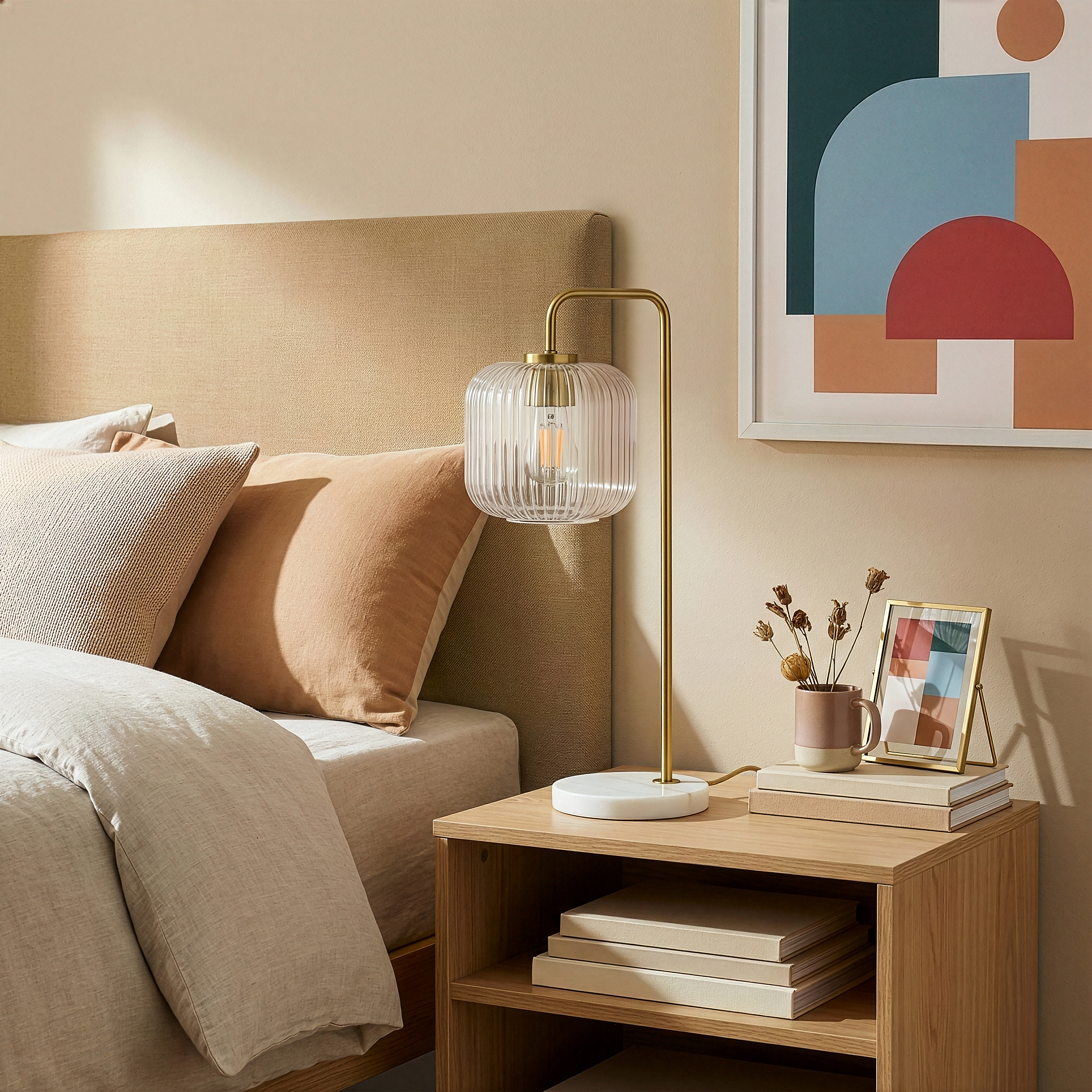 Haven Clear Glass Table Lamp | Gold Brush Metal & Marble Base | MidinMod