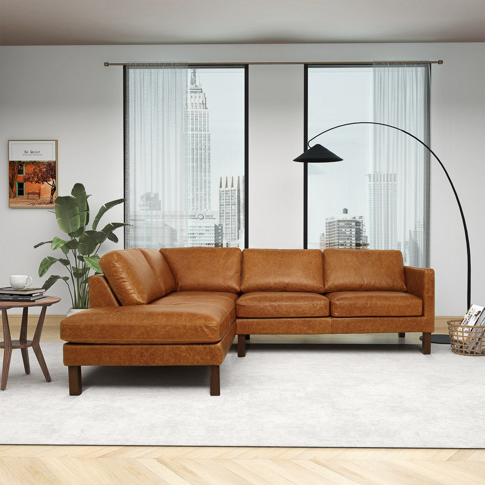 Hawthorne Sectional Left Leather Sofa - Waxy Cognac