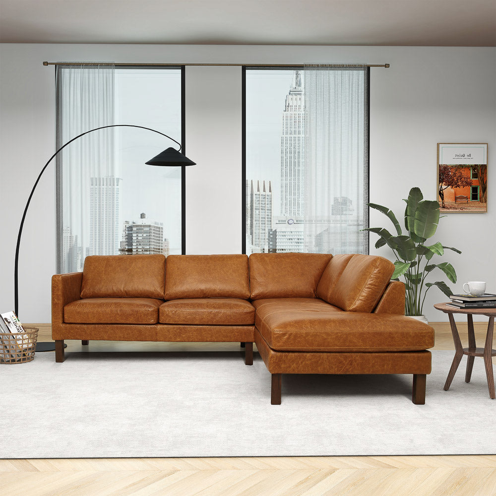 Hawthorne Sectional Right Leather Sofa - Waxy Cognac