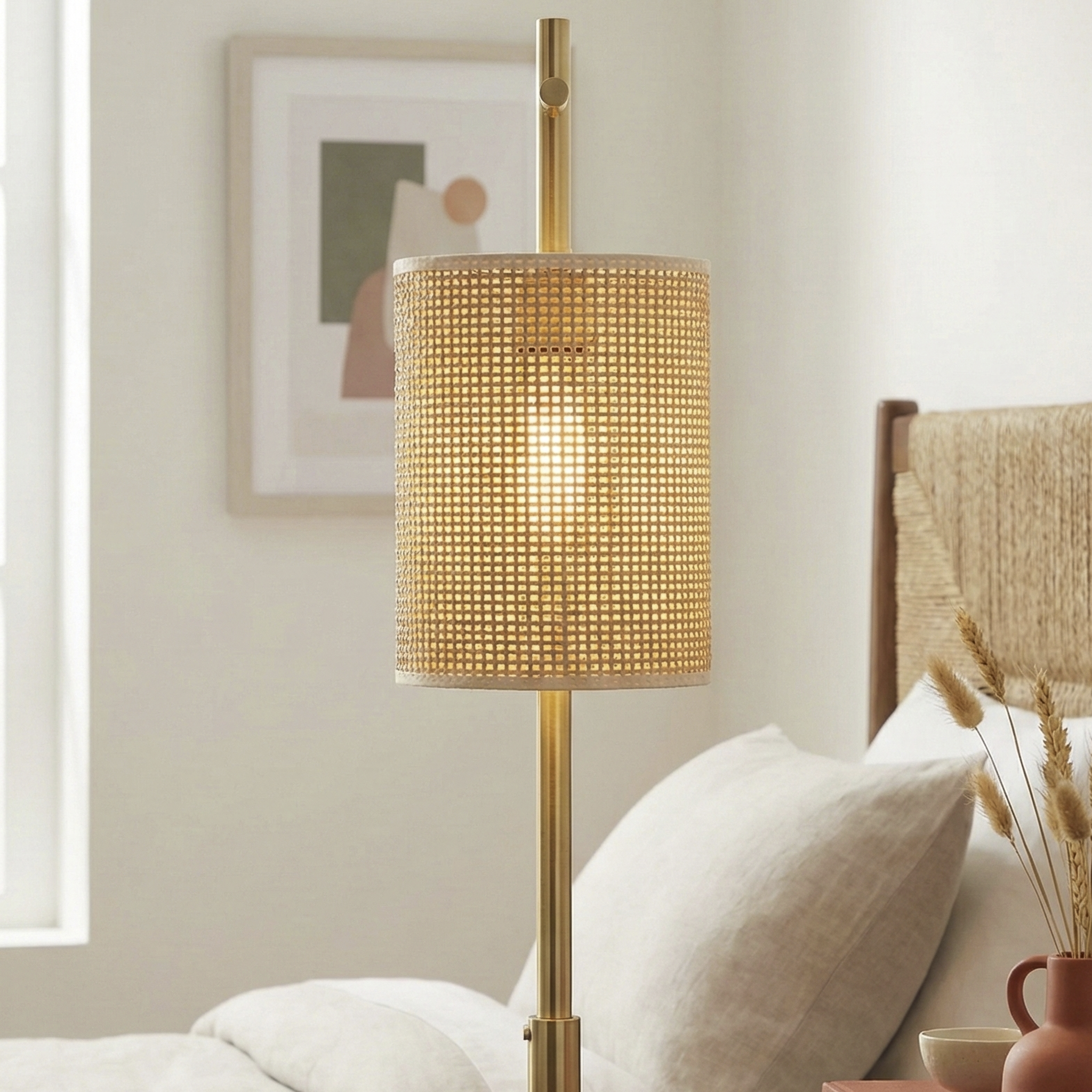 Helios Bamboo Lampshade Table Lamp - Dark Brown - Bronze | MidinMod