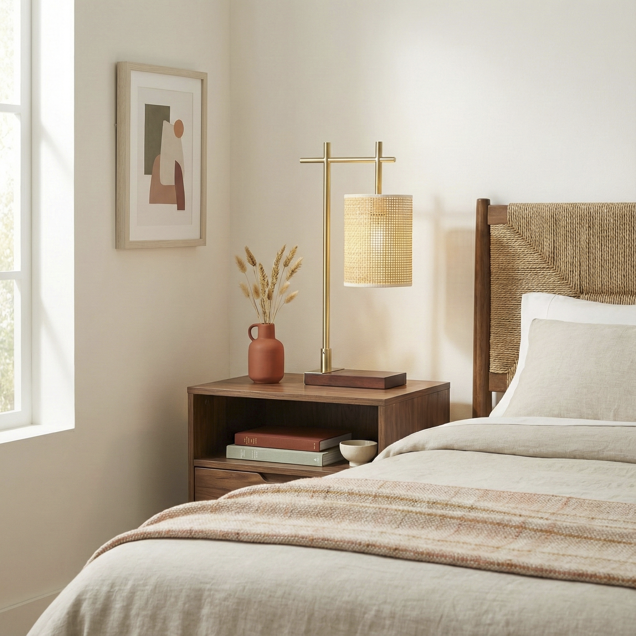 Helios Bamboo Lampshade Table Lamp - Dark Brown - Bronze | MidinMod