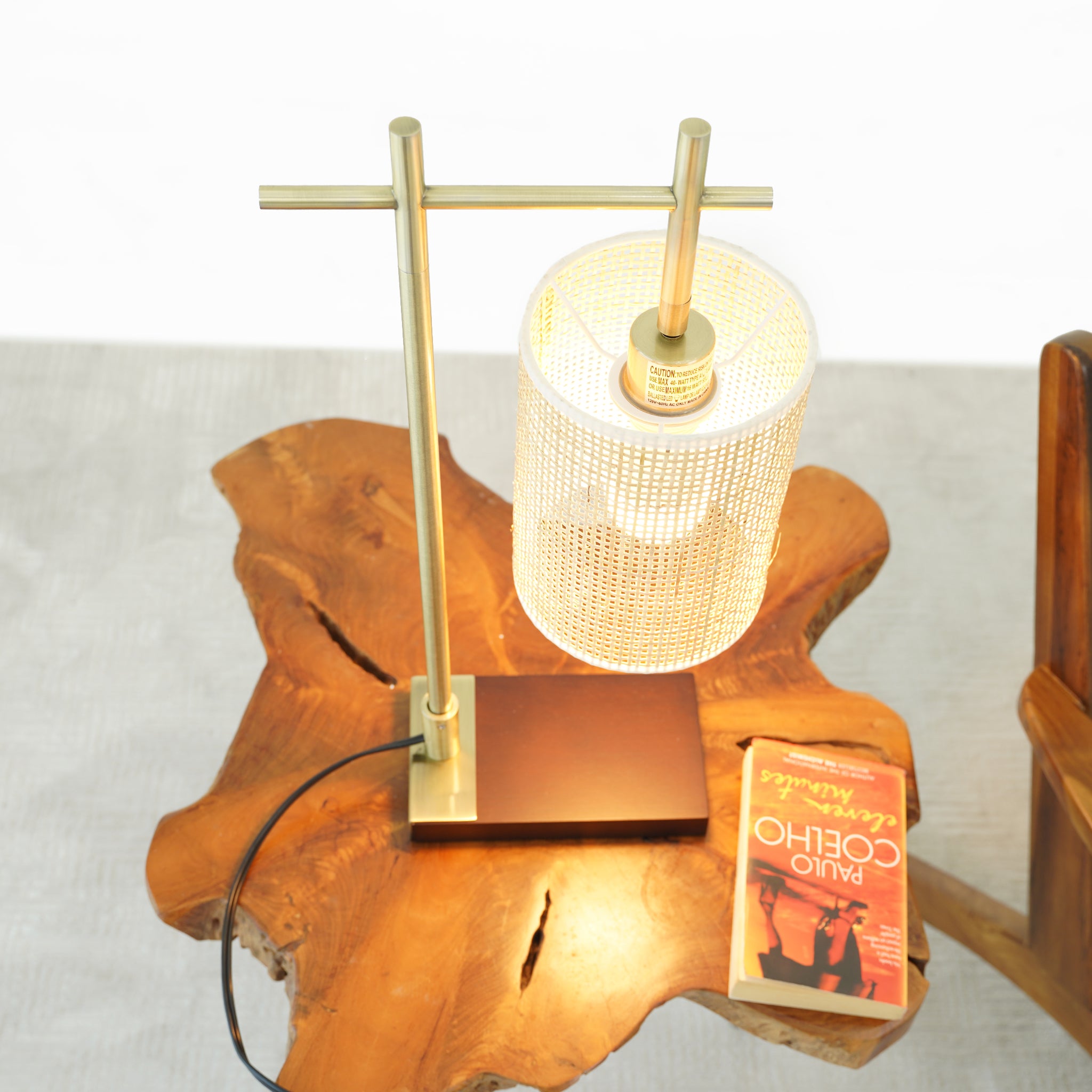 Helios Bamboo Lampshade Table Lamp - Dark Brown - Bronze