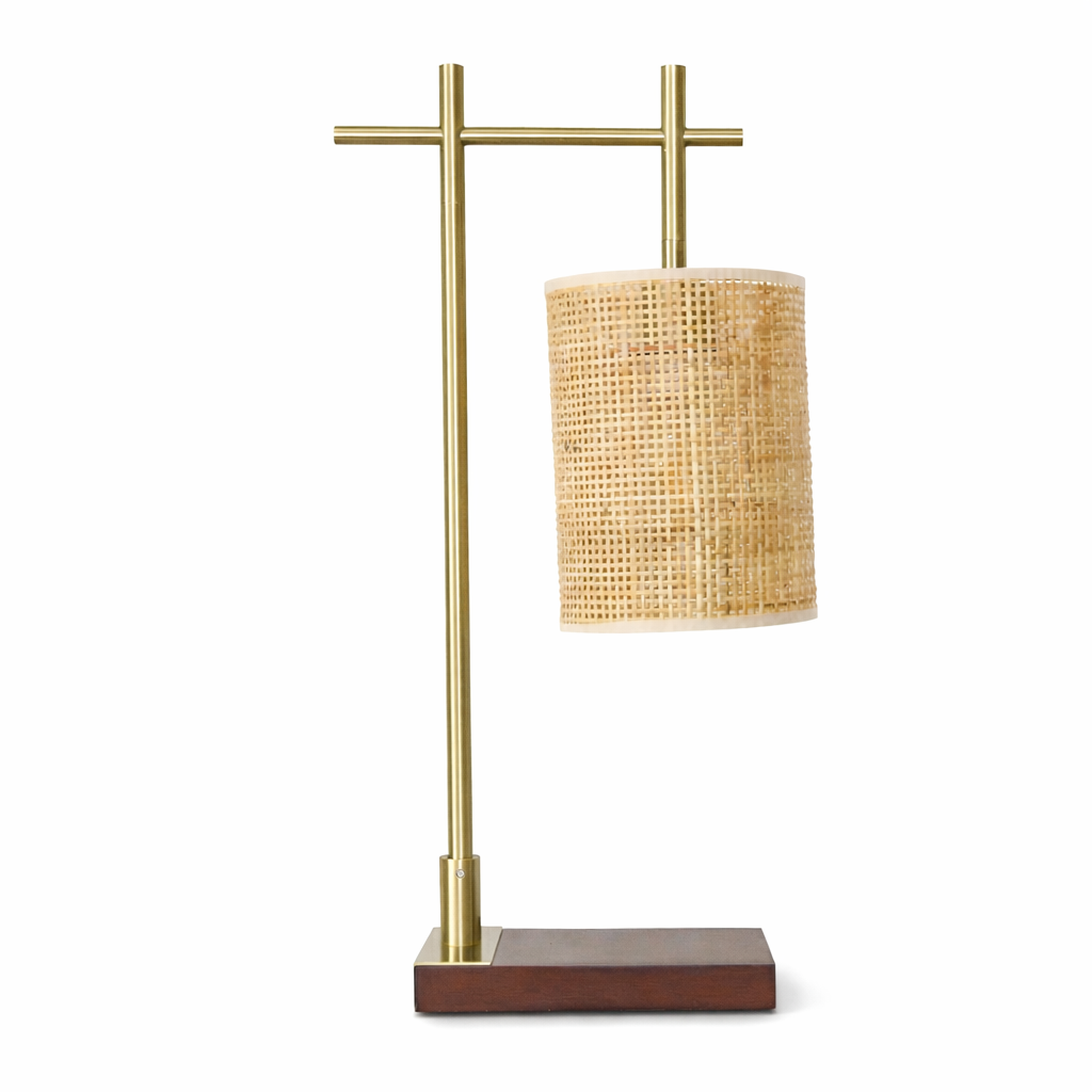 Helios Bamboo Lampshade Table Lamp - Dark Brown - Bronze | MidinMod