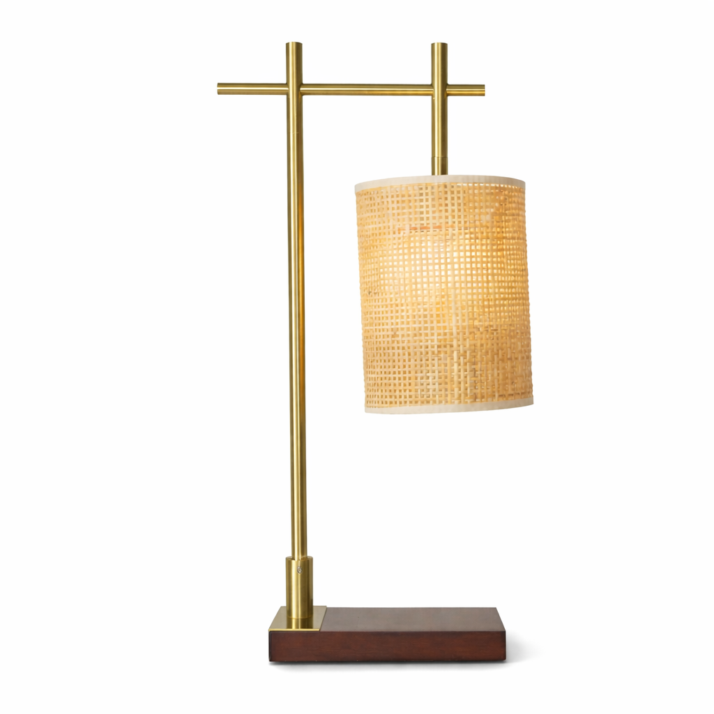 Helios Bamboo Lampshade Table Lamp - Dark Brown - Bronze | MidinMod