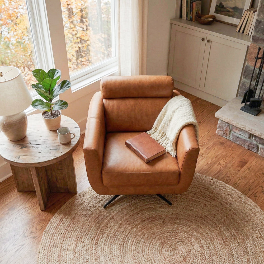 Herman Real Leather Swivel Chair with Adjustable Headrest and Vintage Style | MidinMod