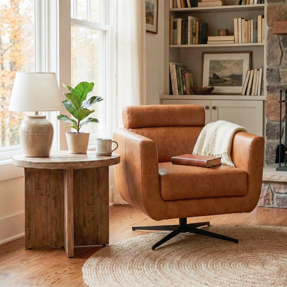 Herman Real Leather Swivel Chair with Adjustable Headrest and Vintage Style | MidinMod