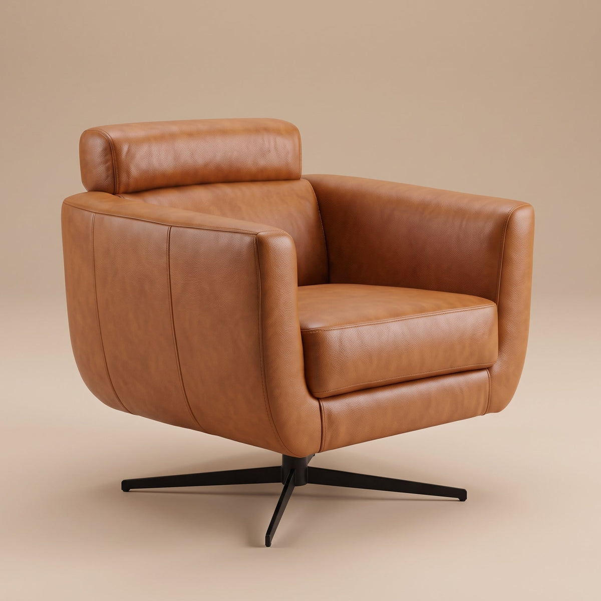 Herman Real Leather Swivel Chair with Adjustable Headrest and Vintage Style | MidinMod