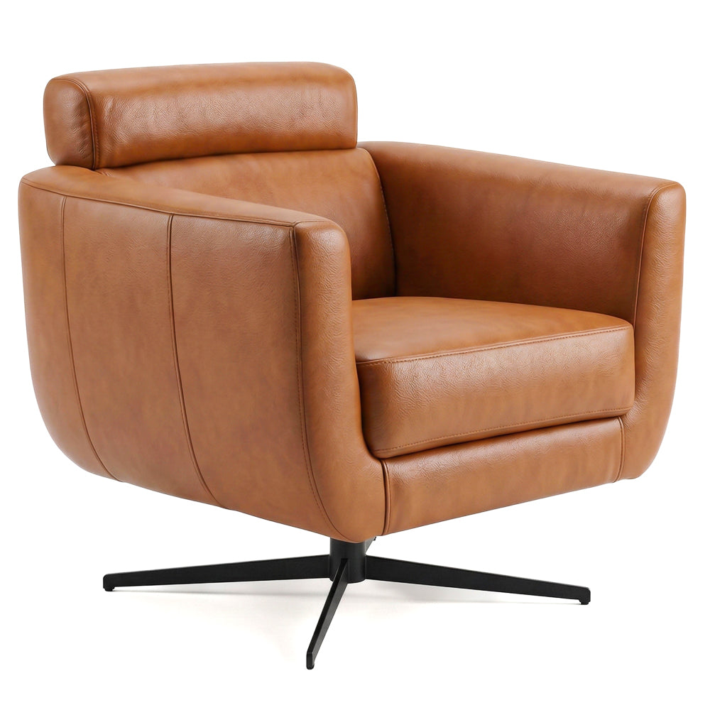 Herman Real Leather Swivel Chair with Adjustable Headrest and Vintage Style | MidinMod