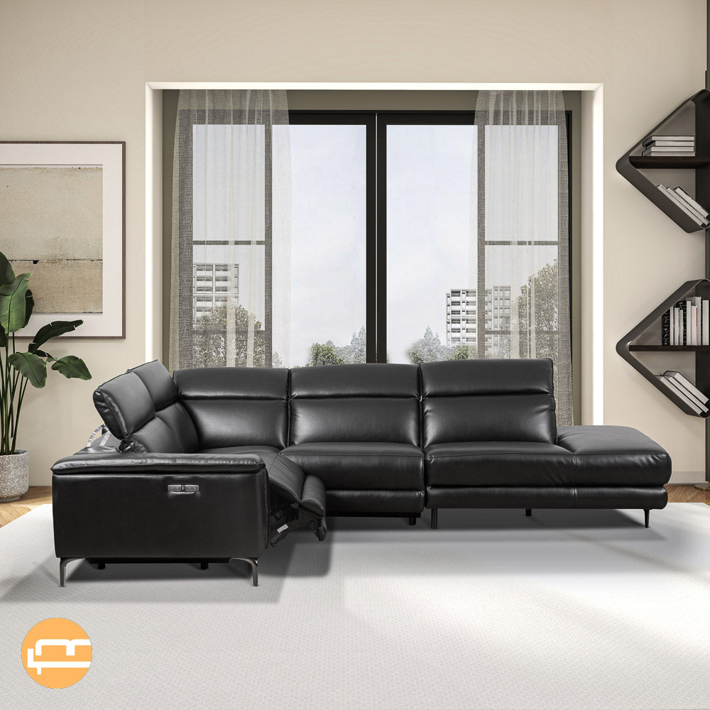 Heyworth Reclining Sectional Sofa - Black Vegan Leather