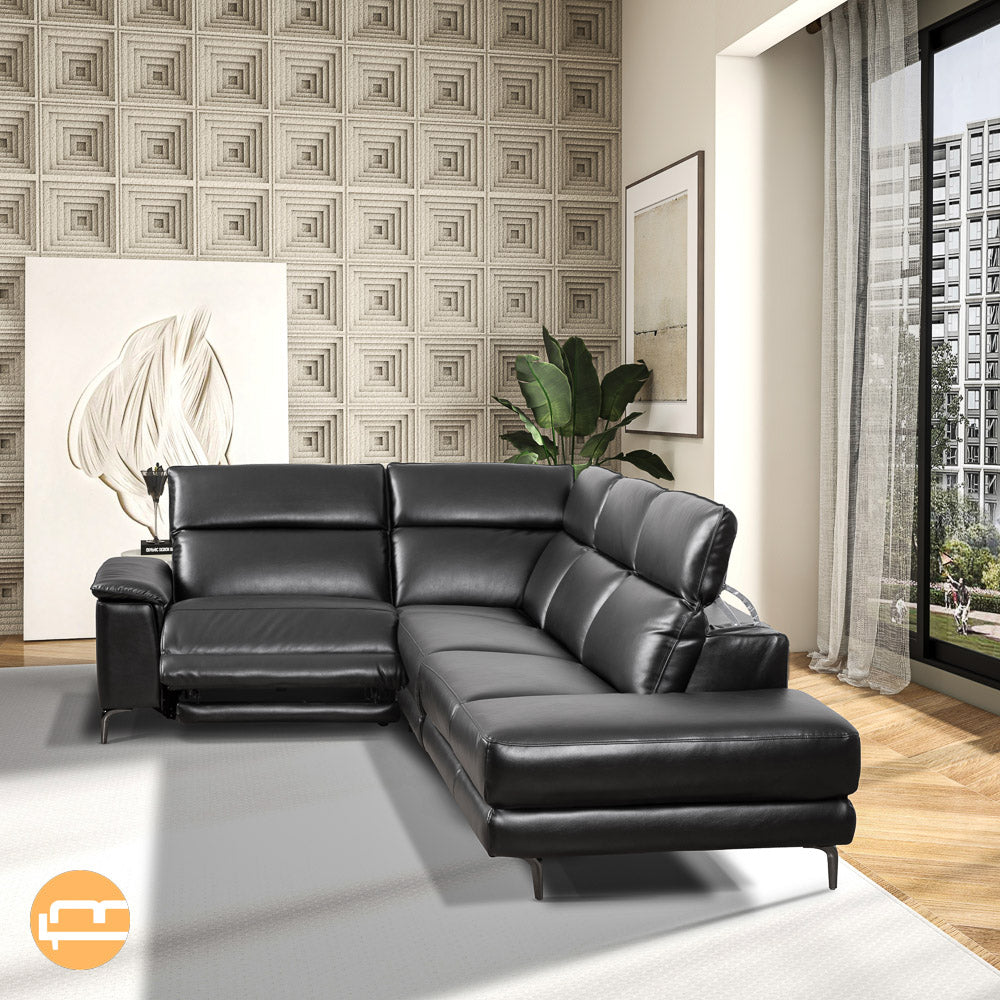 Heyworth Reclining Sectional Sofa - Black Vegan Leather